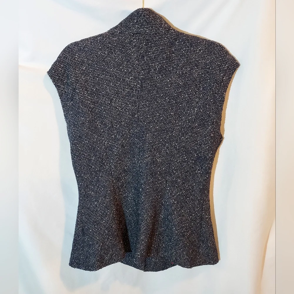 CAbi Tie Front Wool Blend Lined Tweed Vest With Gold Butons - Black/Pink - Picture 2 of 10